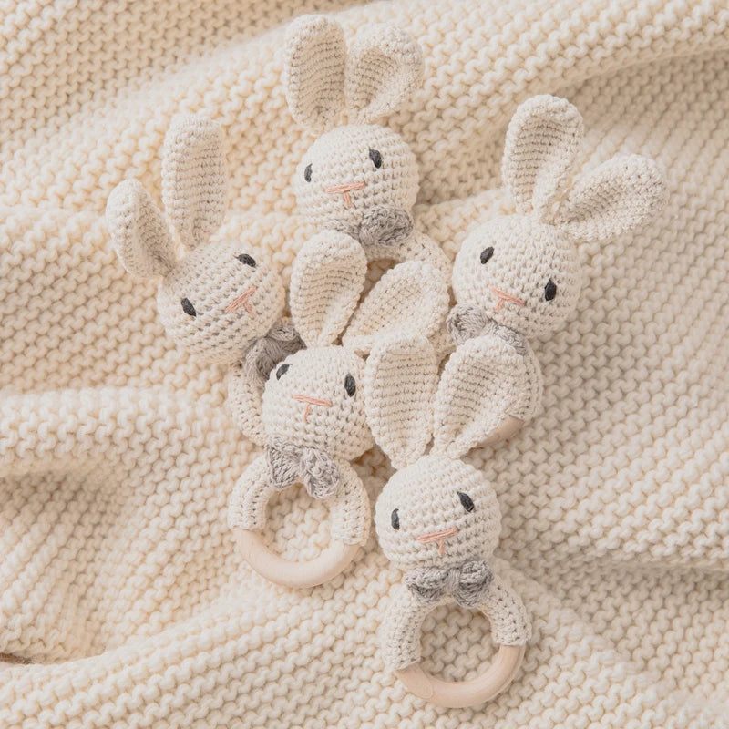 Crochet Amigurumi Bunny Baby Rattle — Handknit Newborn Toy