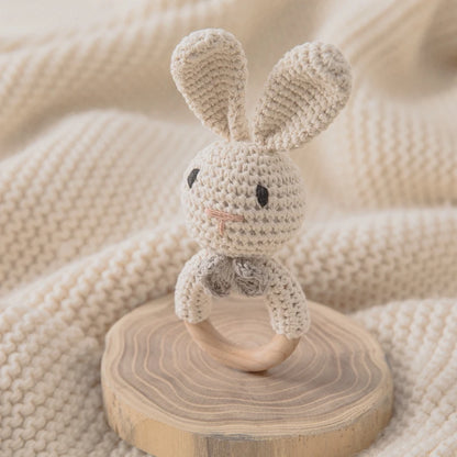Crochet Amigurumi Bunny Baby Rattle — Handknit Newborn Toy