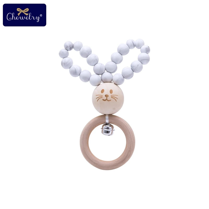 Silicone Baby Teether Bracelet with Wooden Ring — BPA Free