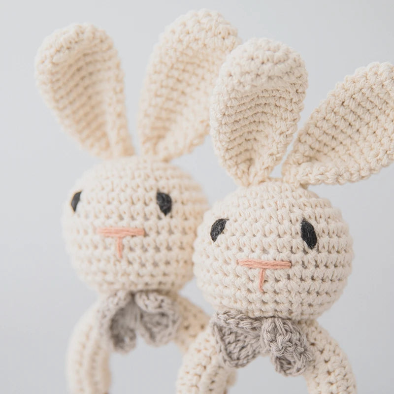 Crochet Amigurumi Bunny Baby Rattle — Handknit Newborn Toy
