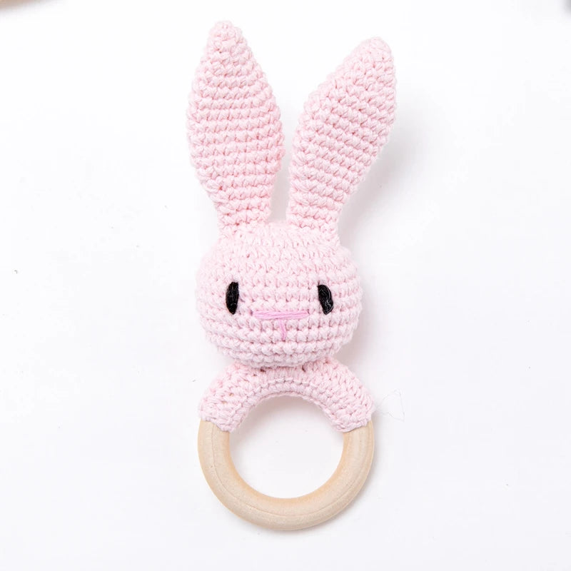 Crochet Amigurumi Bunny Baby Rattle — Handknit Newborn Toy