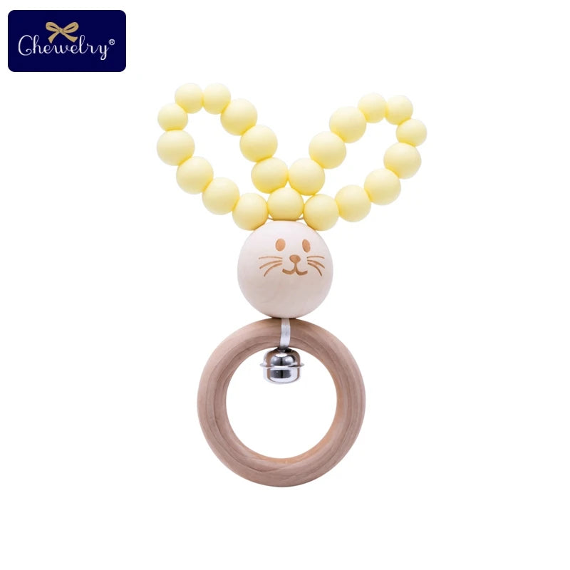 Silicone Baby Teether Bracelet with Wooden Ring — BPA Free