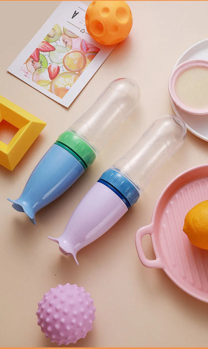 Silicone Baby Squeeze Feeding Bottle with Spoon | Rice Cereal & Food Supplement Feeder