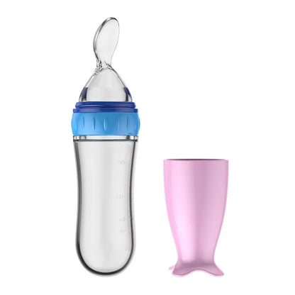 Silicone Baby Squeeze Feeding Bottle with Spoon | Rice Cereal & Food Supplement Feeder