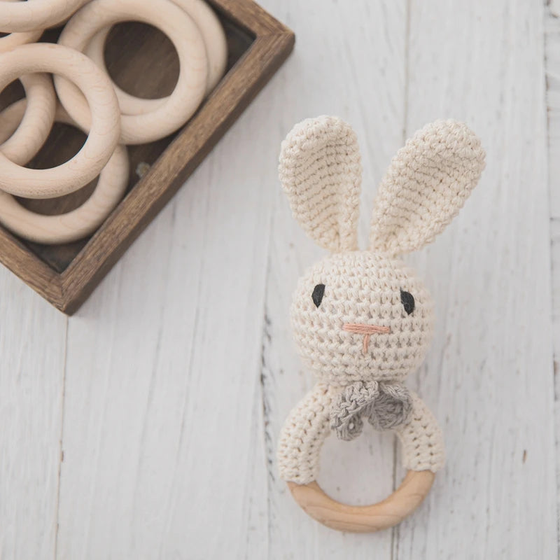 Crochet Amigurumi Bunny Baby Rattle — Handknit Newborn Toy