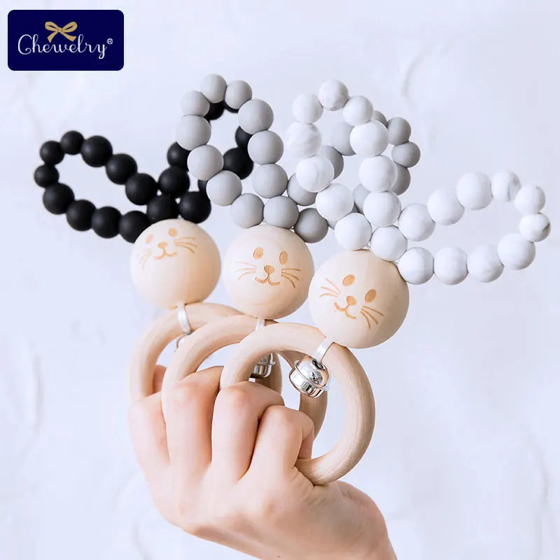 Silicone Baby Teether Bracelet with Wooden Ring — BPA Free