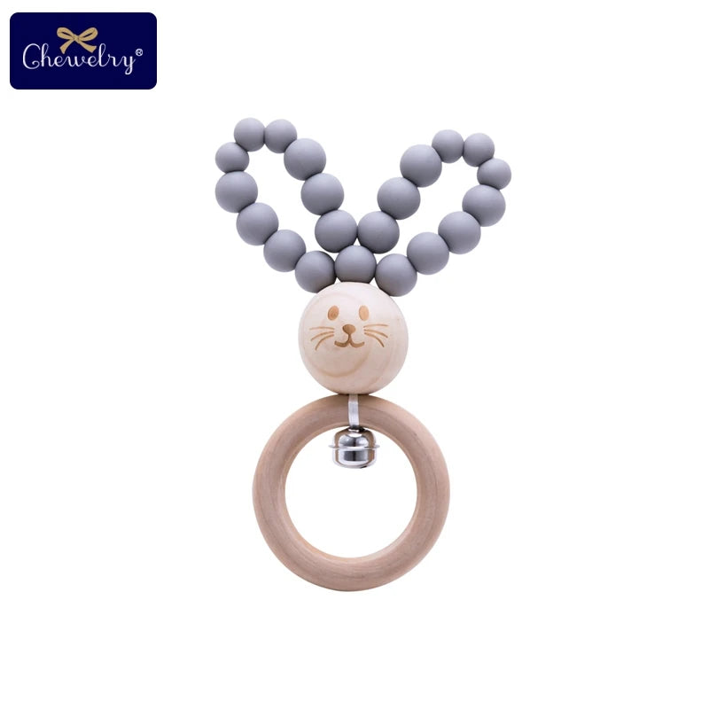 Silicone Baby Teether Bracelet with Wooden Ring — BPA Free