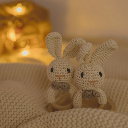 Crochet Amigurumi Bunny Baby Rattle — Handknit Newborn Toy