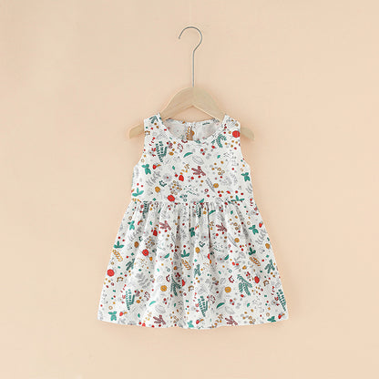 Girls Cotton Flower Dress | Sleeveless Princess Party Dress