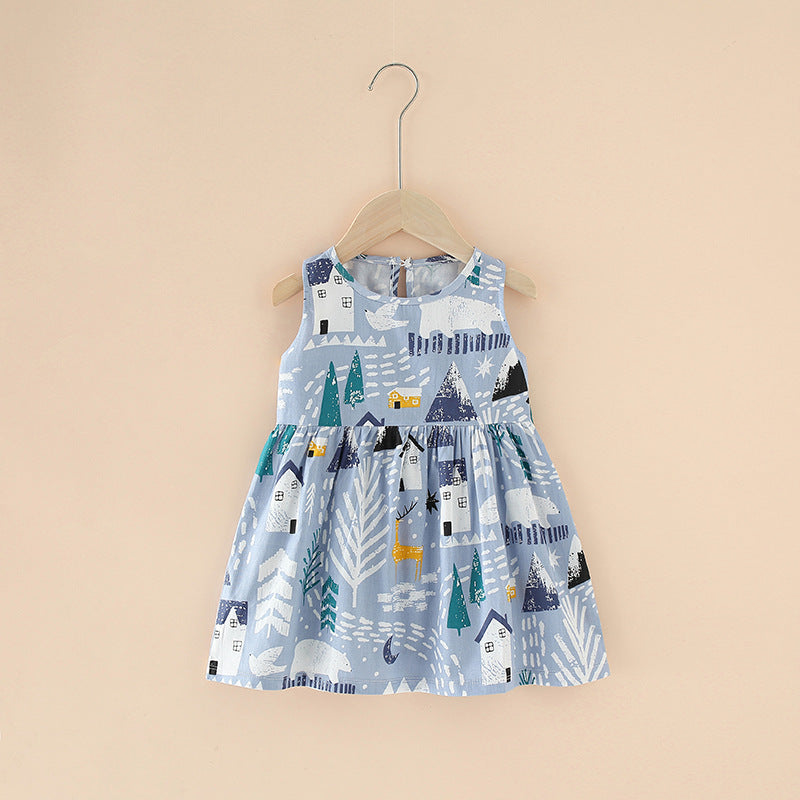 Girls Cotton Flower Dress | Sleeveless Princess Party Dress
