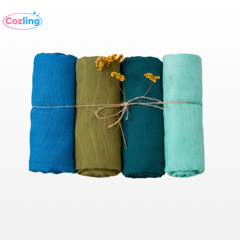 4-Piece Muslin Swaddle Blanket Gift Set | 100% Cotton Bamboo Baby Wrap