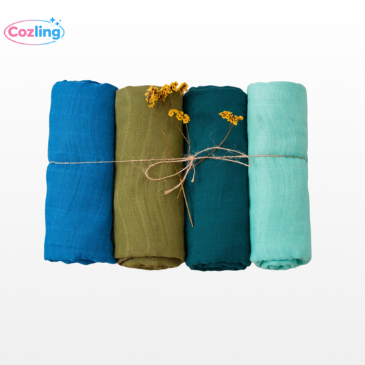 4-Piece Muslin Swaddle Blanket Gift Set | 100% Cotton Bamboo Baby Wrap