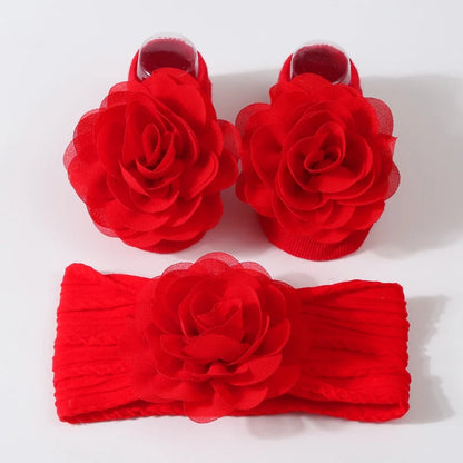 Baby Girl Flower Socks & Headband Set | Soft Knitted 2-Piece 0-12 Months