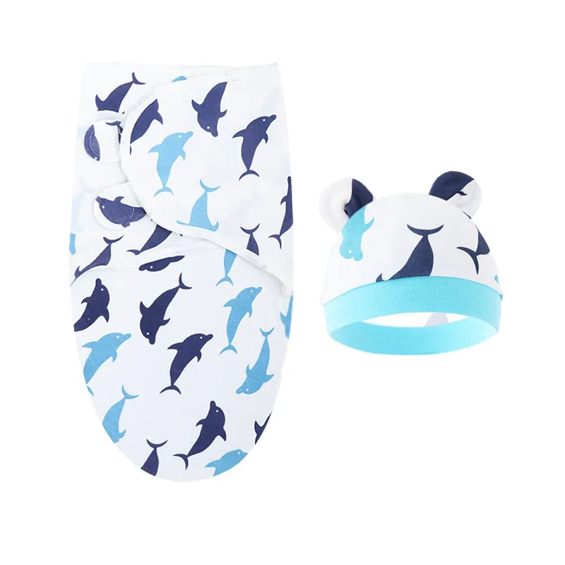 Baby Blanket & Hat Set | Cartoon Cotton Swaddle for Newborns 0-6 Months