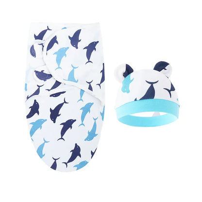 Baby Blanket & Hat Set | Cartoon Cotton Swaddle for Newborns 0-6 Months