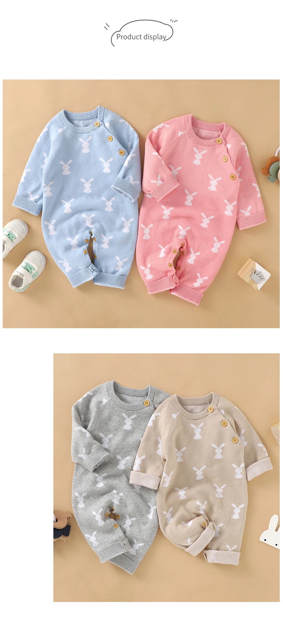 Baby Easter Rabbit Knit Romper — Long Sleeve Cotton Unisex