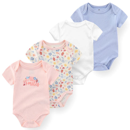 Baby Cartoon Cotton Romper 4-Piece Set | Short Sleeve Newborn Bodysuit 3-12 Months