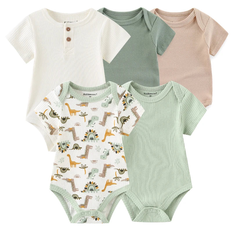 Baby Unisex Cotton Bodysuit 5-Pack | Short Sleeve Cartoon Print 0-12 Months