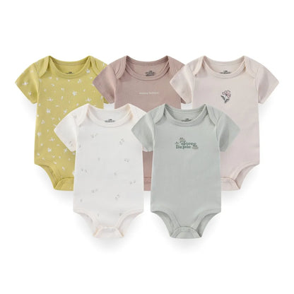 Baby Unisex Cotton Bodysuit 5-Pack | Short Sleeve Cartoon Print 0-12 Months