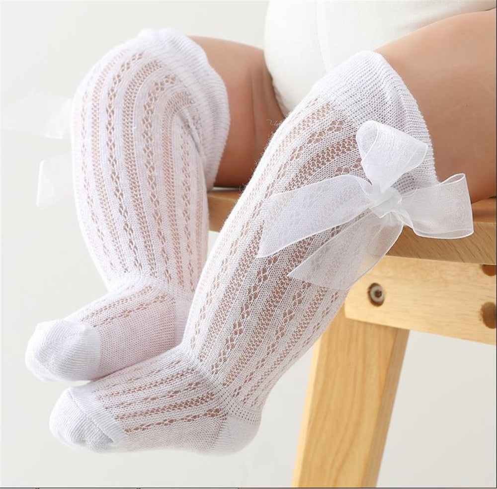 Baby Girls Over-The-Knee Bow Stockings | Breathable Cotton Socks 0-24 Months