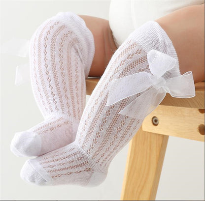 Baby Girls Over-The-Knee Bow Stockings | Breathable Cotton Socks 0-24 Months