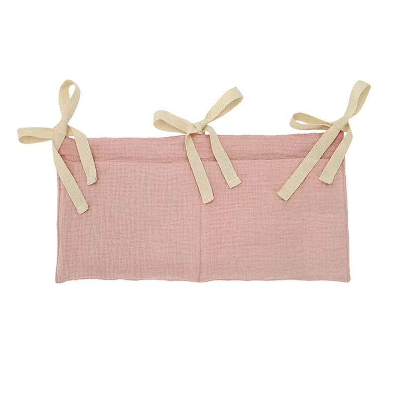 Baby Crib Storage Bag | Cotton Double Pouch Bed Organiser for Nappies, Toys & Essentials