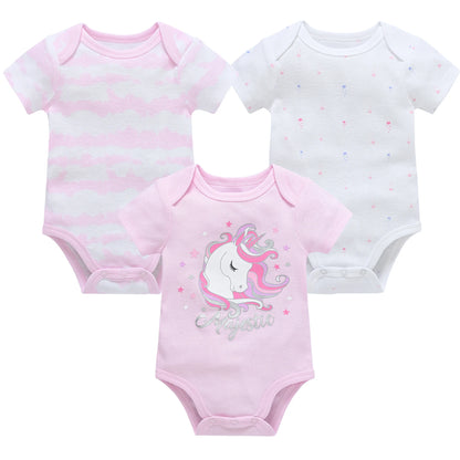Baby Cotton Bodysuit 3-Pack | Short Sleeve Unisex Romper 0-12 Months