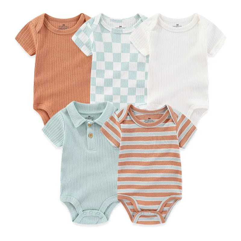 Baby Unisex Cotton Bodysuit 5-Pack | Short Sleeve Cartoon Print 0-12 Months