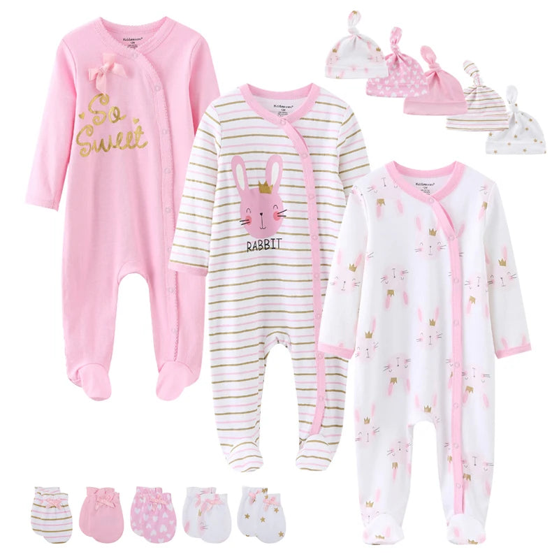 13-Piece Newborn Baby Gift Set | Rompers, Hats & Gloves 100% Cotton 0-12M