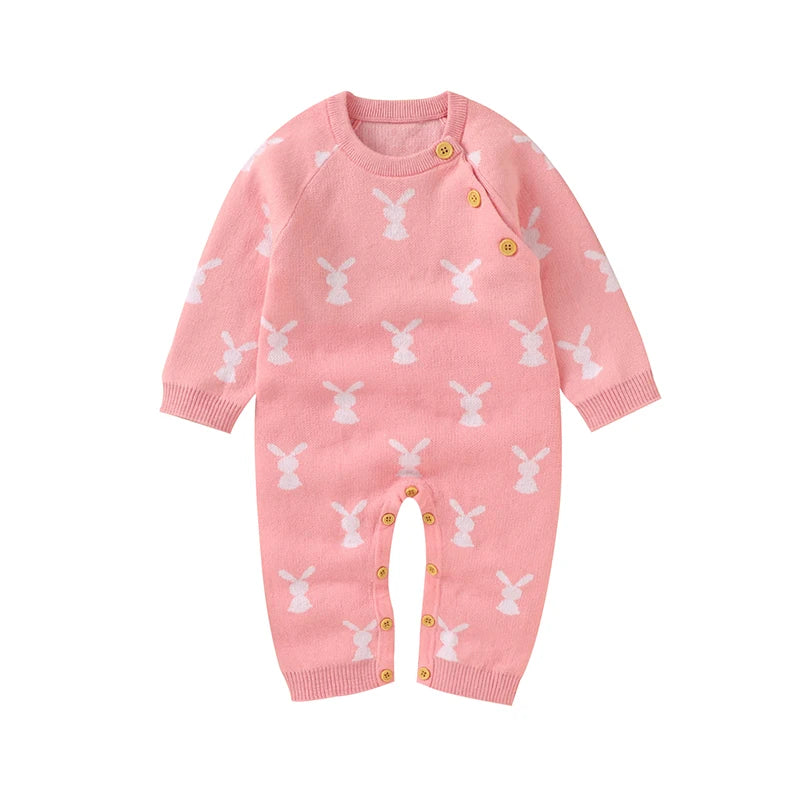 Baby Easter Rabbit Knit Romper — Long Sleeve Cotton Unisex