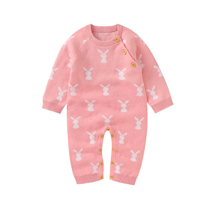 Baby Easter Rabbit Knit Romper — Long Sleeve Cotton Unisex