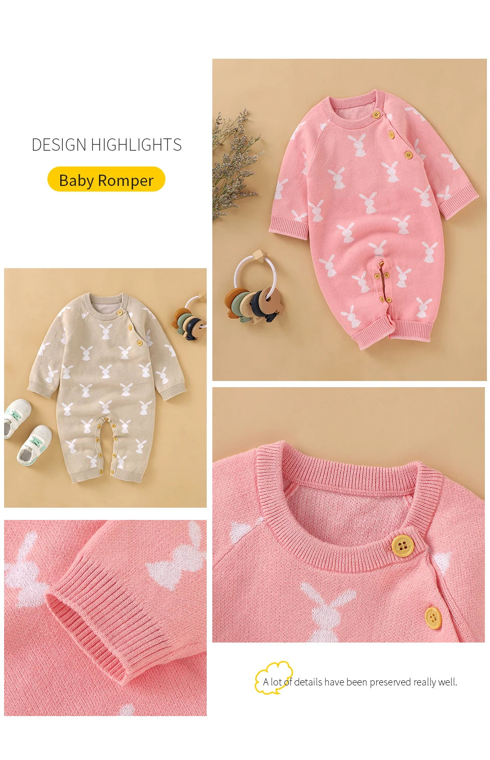 Baby Easter Rabbit Knit Romper — Long Sleeve Cotton Unisex