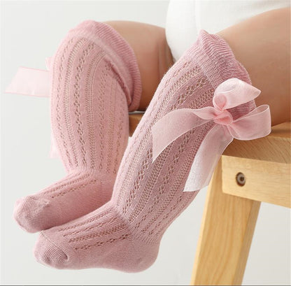 Baby Girls Over-The-Knee Bow Stockings | Breathable Cotton Socks 0-24 Months
