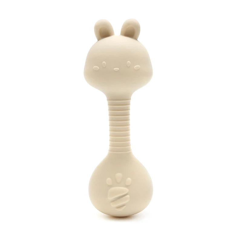 Baby Bunny Silicone Rattle Teether | Easy-Grip Dumbbell Toy for Infants