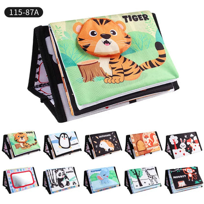 Black & White Baby Cloth Book | Montessori Sensory Toy with Mirror for Newborns 0–12 Months
