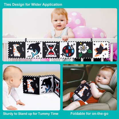 High Contrast Sensory Cloth Book for Babies | Black & White Montessori Newborn Toy