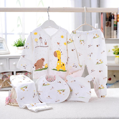 5-Piece Newborn Baby Clothing Set | Cartoon Cotton Tops & Pants 0-3 Months