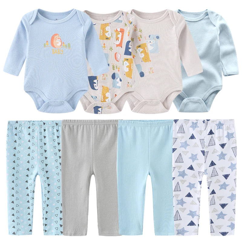 6-Piece Cotton Bodysuit & Pants Baby Set | Long Sleeve Cartoon Print 0-12M