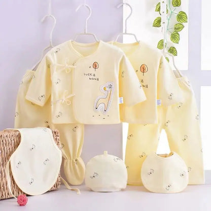 7-Piece Newborn Baby Clothing Set | Cartoon Cotton T-Shirt, Pants & Hat 0-3 Months