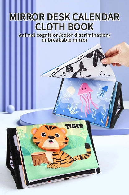 Black & White Baby Cloth Book | Montessori Sensory Toy with Mirror for Newborns 0–12 Months