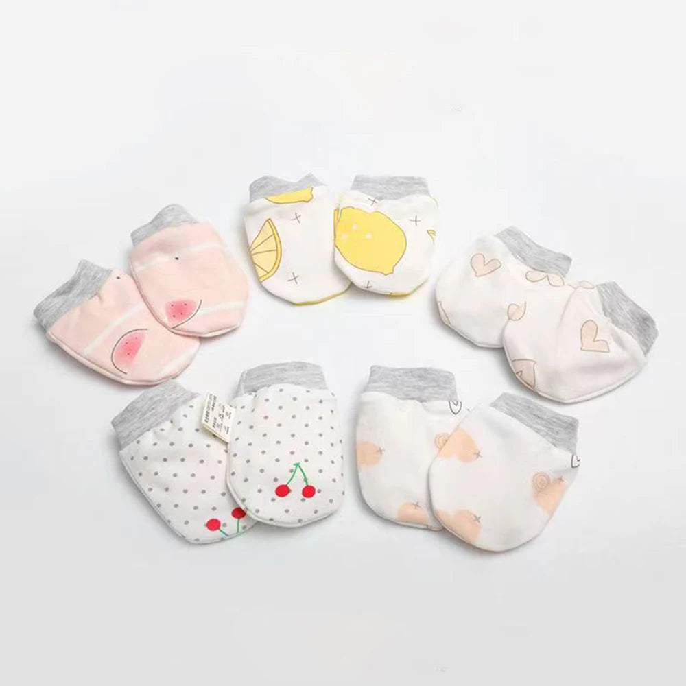 5 Pairs Baby No-Scratch Mittens | Soft Cotton Newborn Hand Mittens 0-3 Months