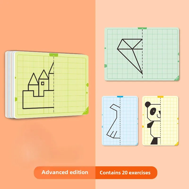 Kids Montessori Symmetrical Drawing Cards | Pen Control Training Set (20 Patterns)