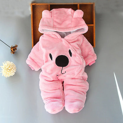 Baby Hooded Fleece Snowsuit | Snap-Up Footie Romper Winter Jumpsuit 0-12 Months