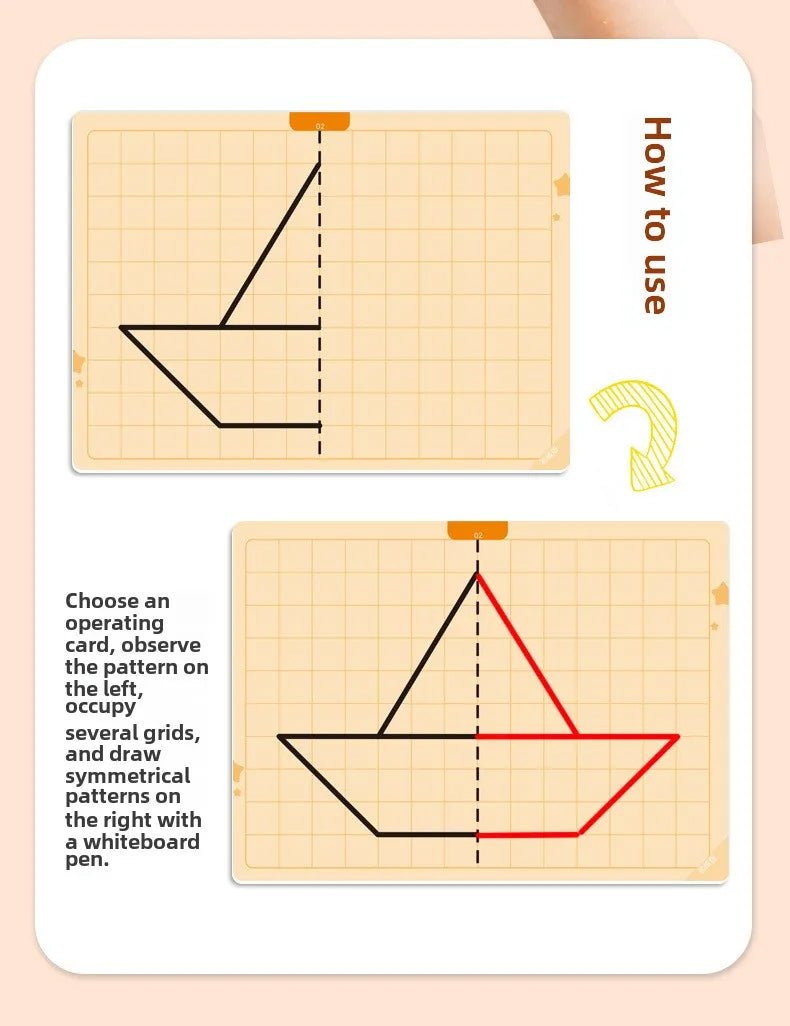 Kids Montessori Symmetrical Drawing Cards | Pen Control Training Set (20 Patterns)