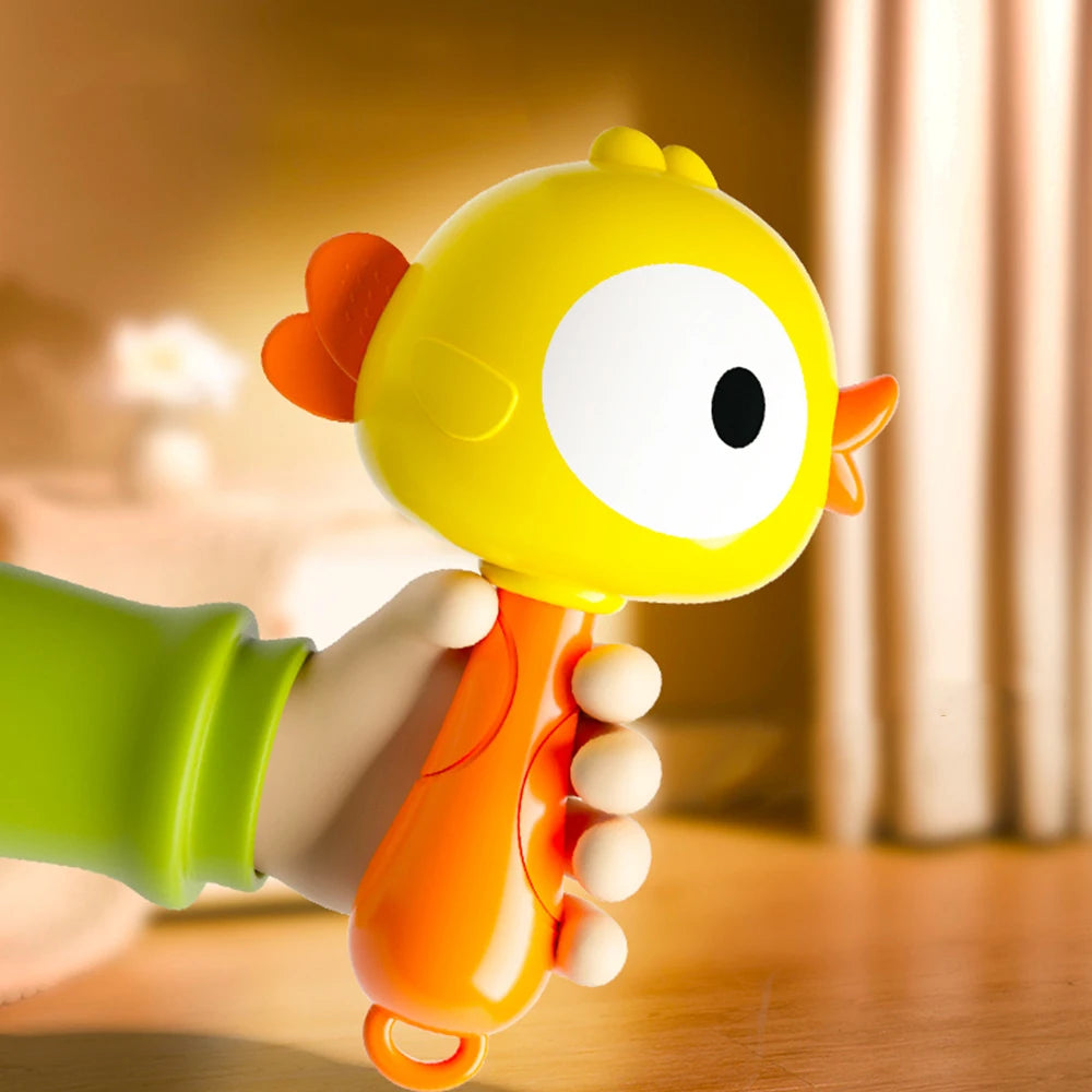 Cartoon Rattle & Sensory Handbell Toy | Chew-Safe Baby Grasp Toy | Frog & Chicken