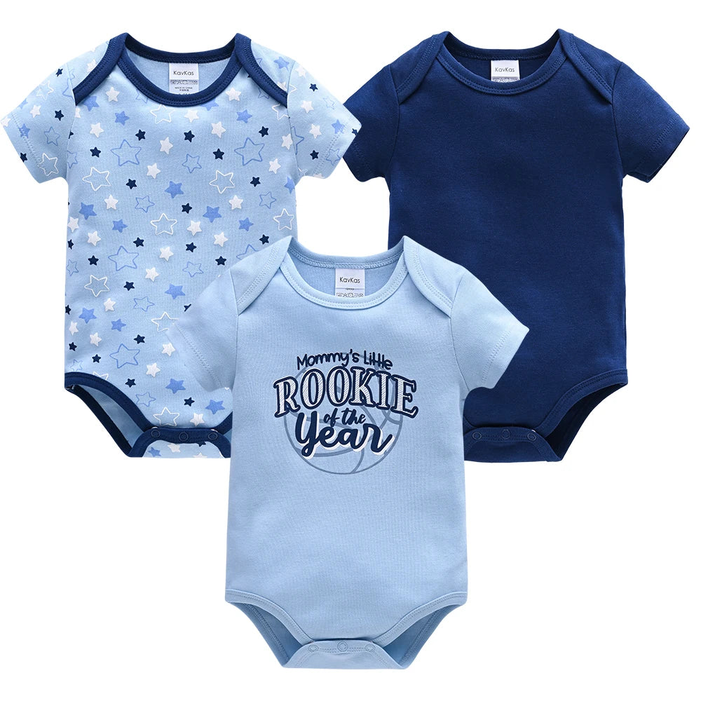 Baby Cotton Bodysuit 3-Pack | Lion Print Short Sleeve Romper 0-12 Months