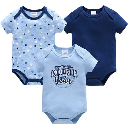 Baby Cotton Bodysuit 3-Pack | Lion Print Short Sleeve Romper 0-12 Months