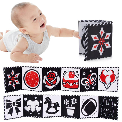 High Contrast Sensory Cloth Book for Babies | Black & White Montessori Newborn Toy