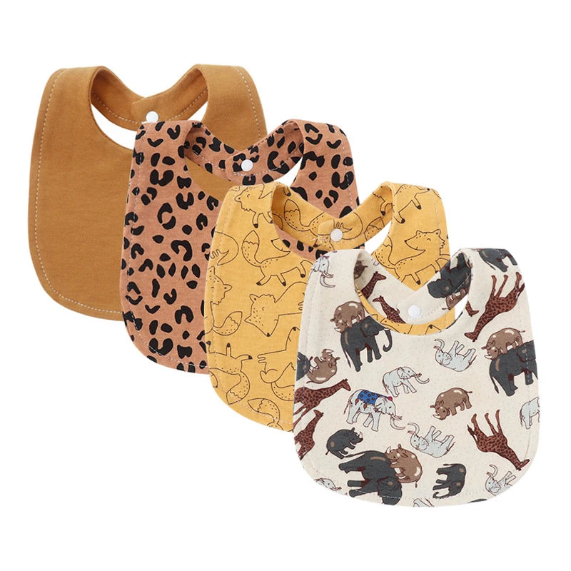 Baby Bibs & Burp Cloths Set | 4Pcs Cartoon Newborn Saliva Towels