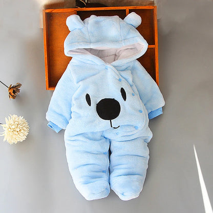 Baby Hooded Fleece Snowsuit | Snap-Up Footie Romper Winter Jumpsuit 0-12 Months